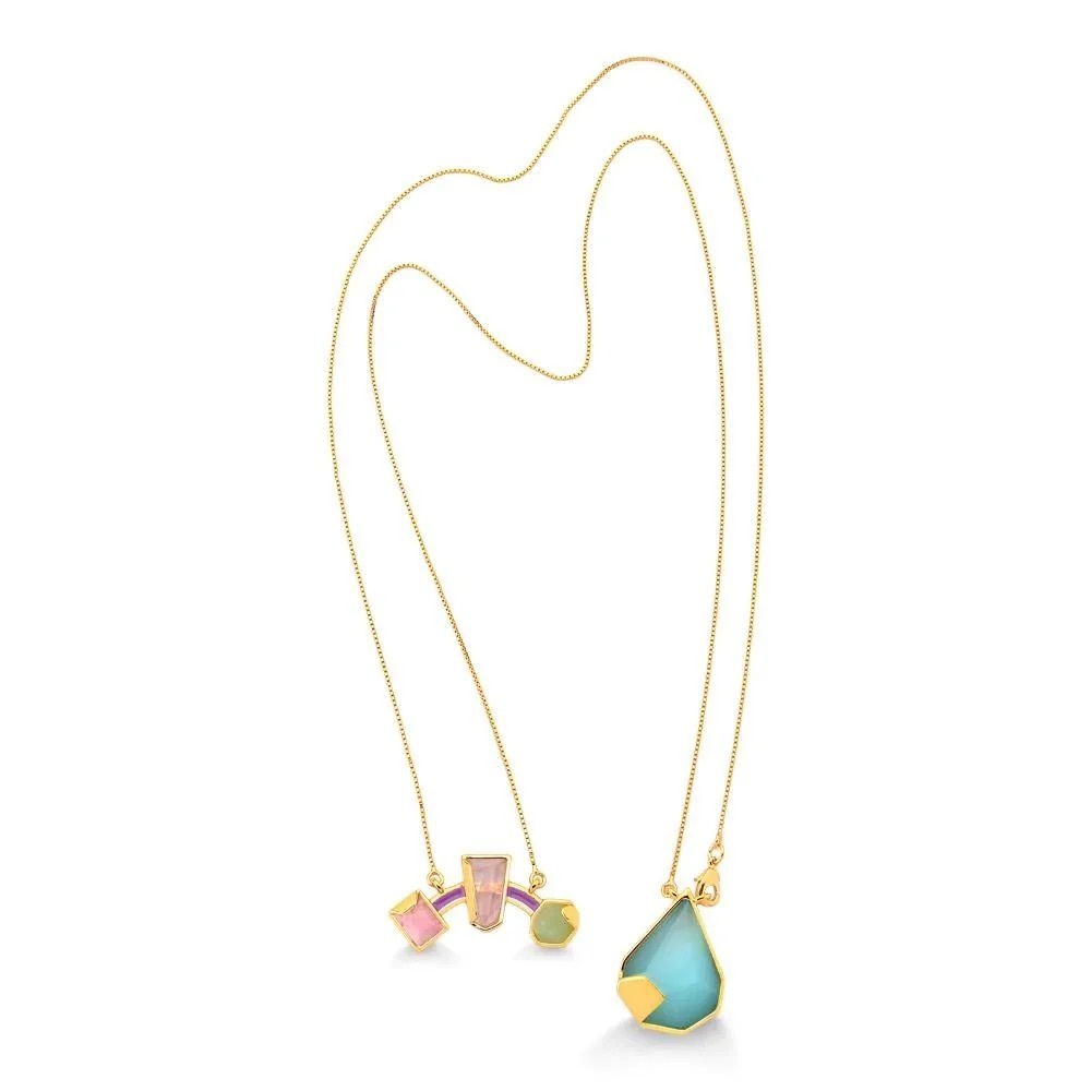 Brand new Maria dolores necklace real stone gem gold plated non-tarnish